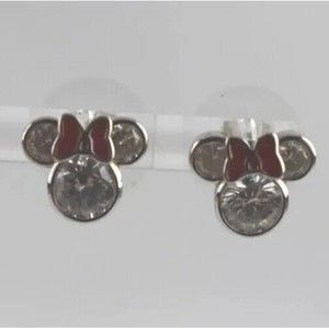 ❤️Mini Mouse Studded Sterling Silver Earrings Red Bow